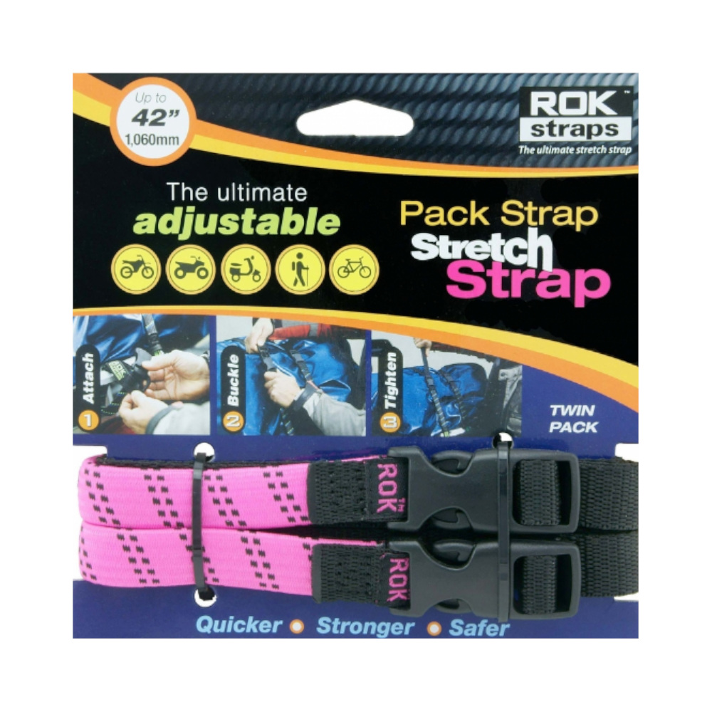 ROK STRAPS - MOTORCYCLE STRETCH STRAP 60'' 1500MM PINK BLACK STRIPE